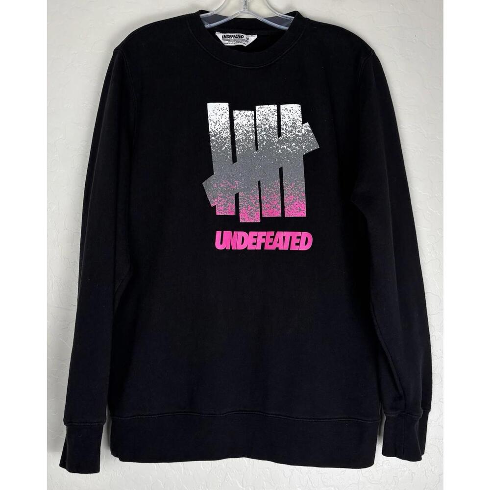Undefeated Mens Crewneck Sweatshirt Black Pink Grey Gradient Logo Size M